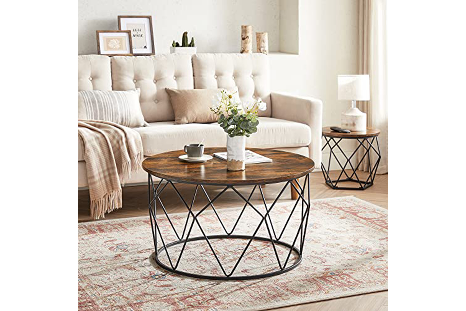 Vasagle Round Coffee Table | Rustic Brown/Black