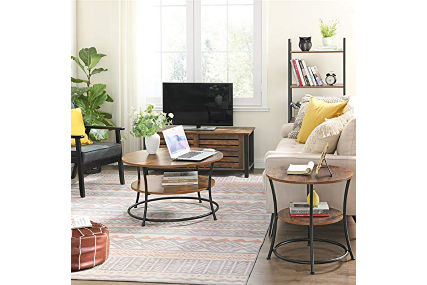Vasagle Round Coffee Table | Rustic Brown
