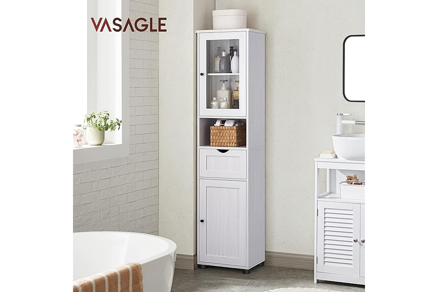Vasagle Tall Bathroom Cabinet Free Standing | White | Ireland