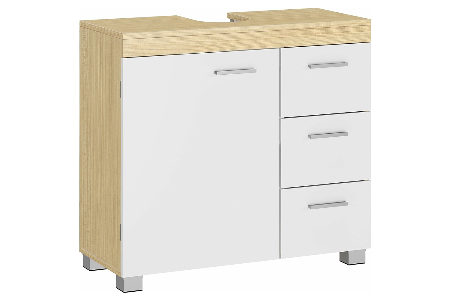 Vasagle 3 Large Drawers Bathroom Cabinet | Cloud White/Natural Beige