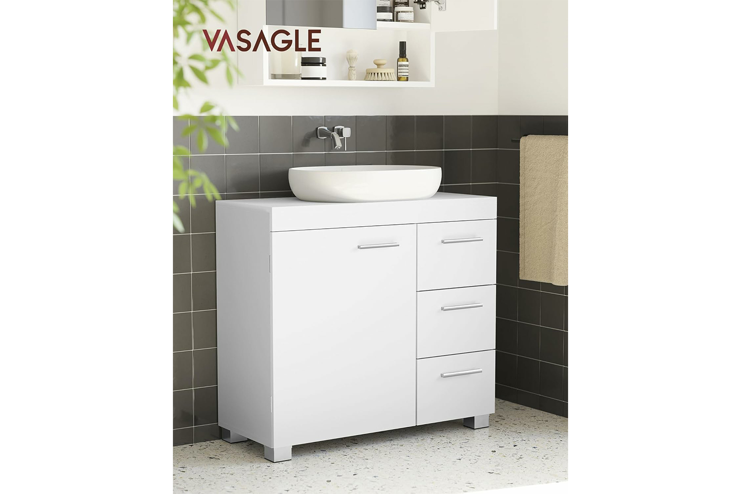 Vasagle 3 Large Drawers Bathroom Cabinet | White