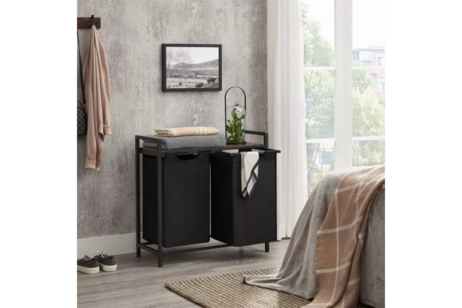 Vasagle Laundry Basket with 2 Compartments | Rustic Brown/Black