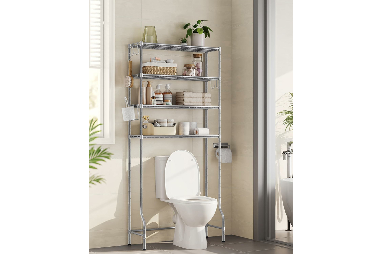 Songmics 4 Tier Over The Toilet Storage | Silver Gray
