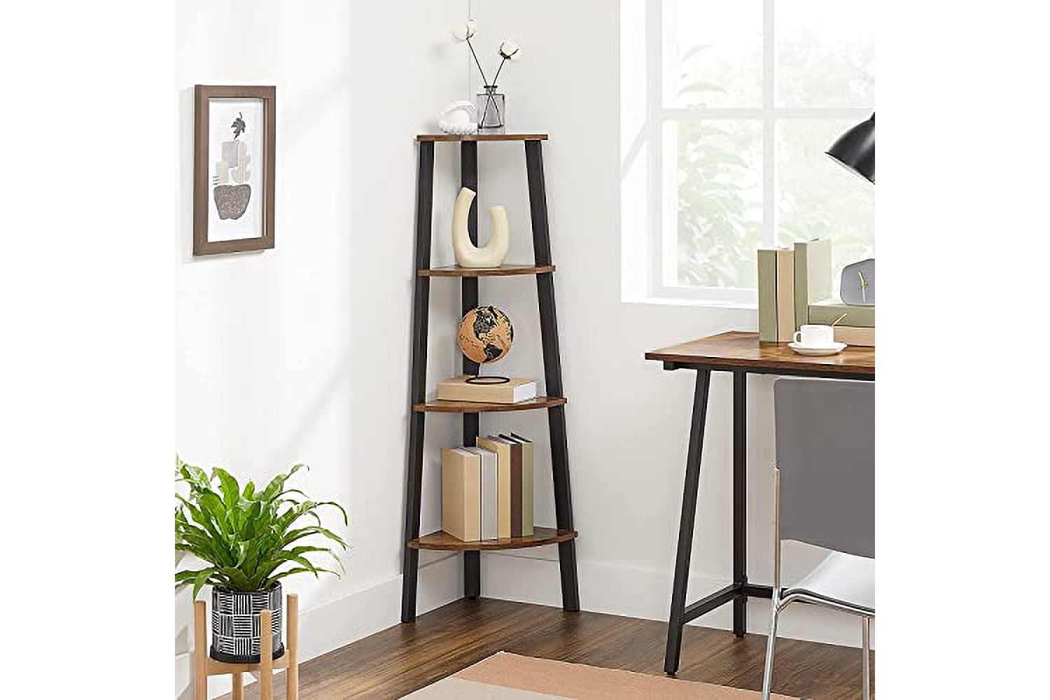 Vasagle Corner Ladder Shelves | 4 Shelves | Rustic Brown/Black