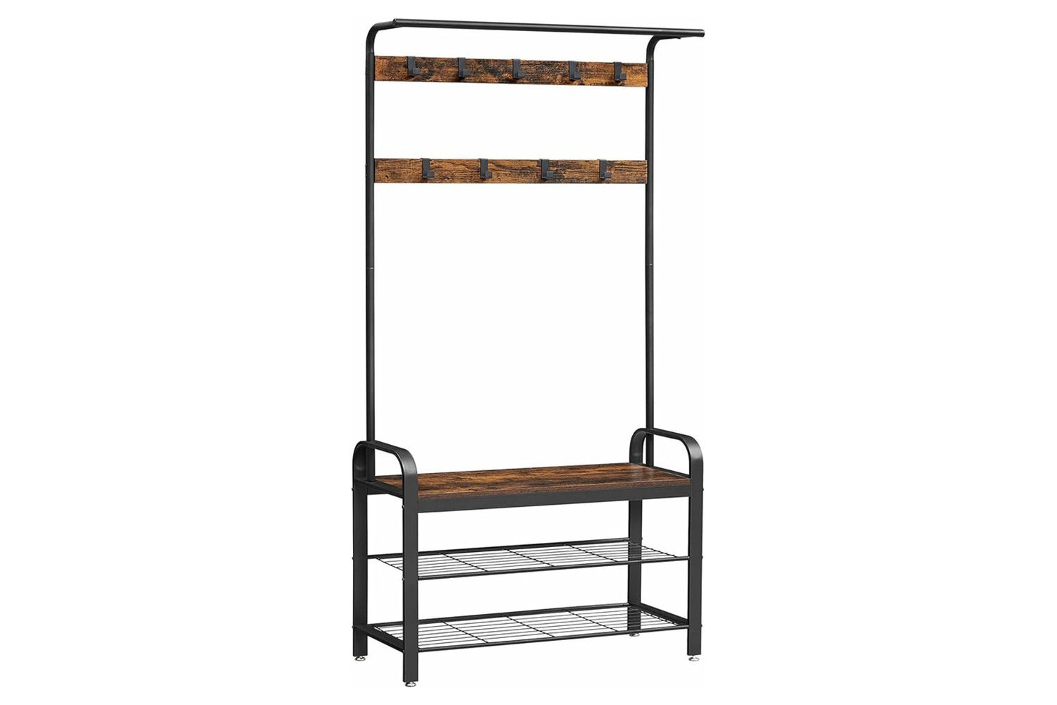 Vasagle Coat Rack with Shoe Storage Bench with 9 Removable Hooks | Rustic Brown/Black