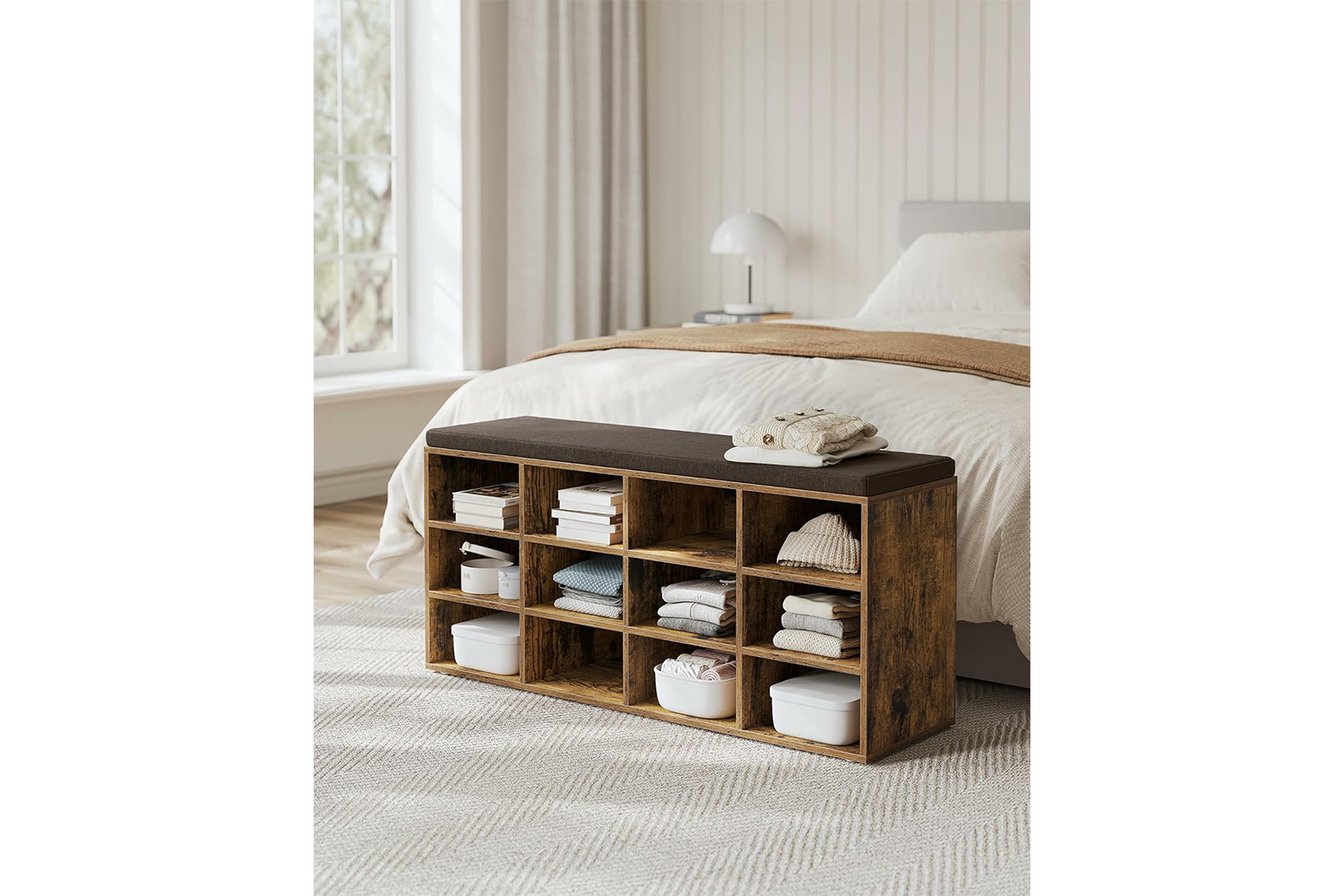 Vasagle Shoe Bench with 12 Open Compartments | Vintage Brown