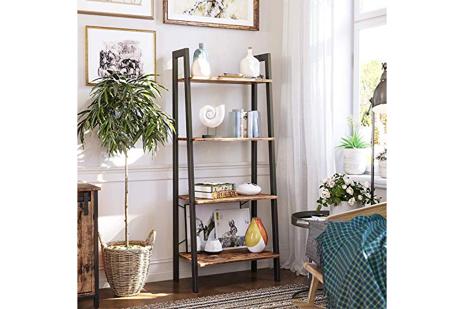 Vasagle Ladder Shelf | 4 Shelves | Rustic Brown