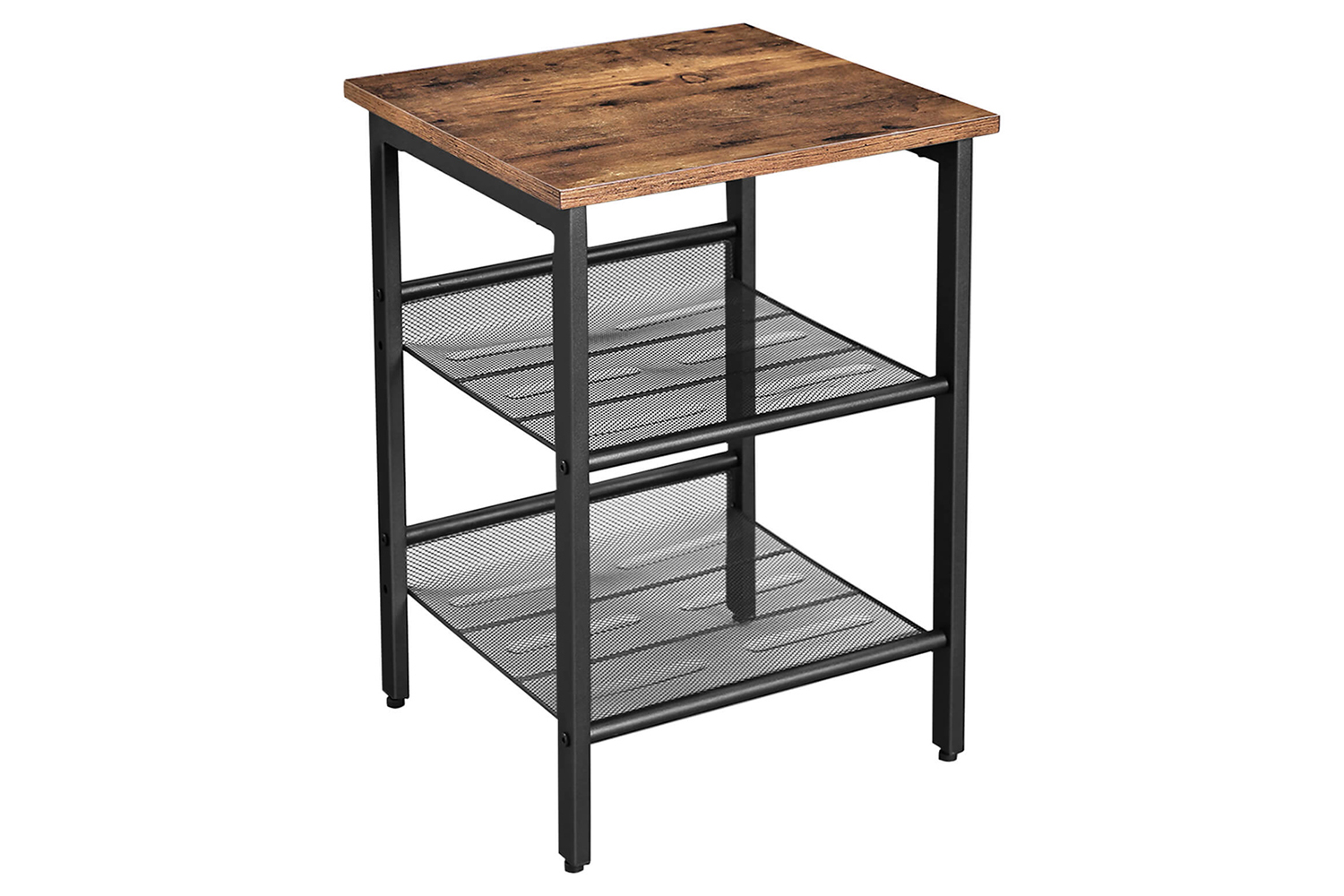 Vasagle Side End Table with 2 Adjustable Mesh Shelves | Vintage Brown/Black