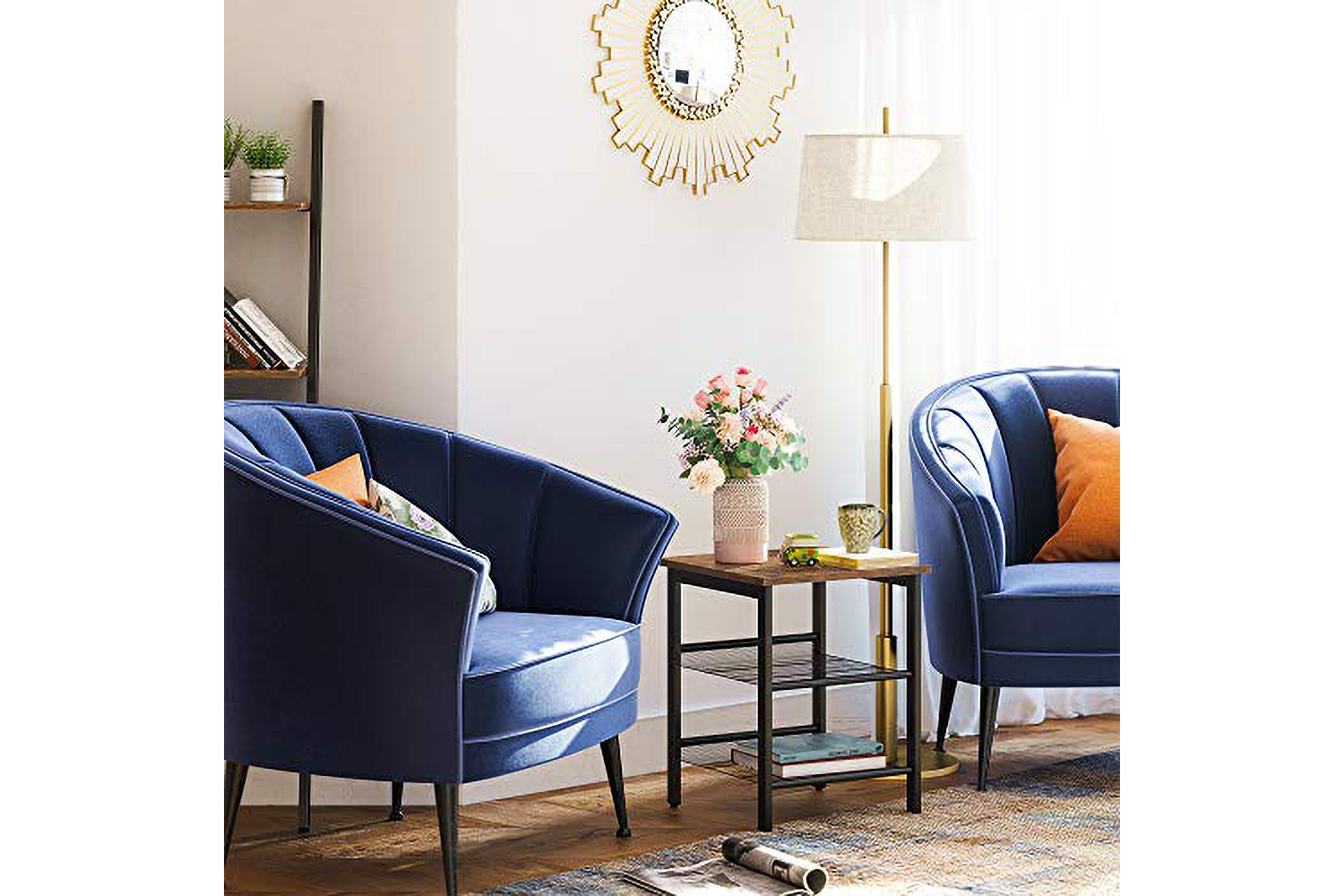 Vasagle Side End Table with 2 Adjustable Mesh Shelves | Vintage Brown/Black