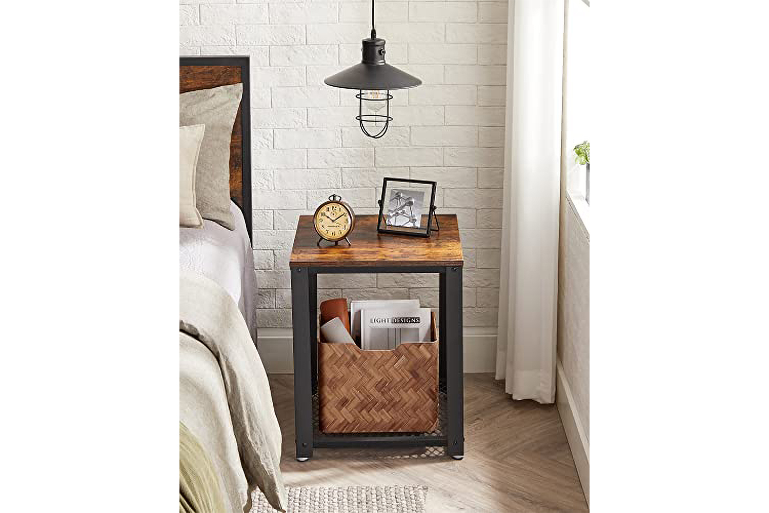 Vasagle Side Table with Mesh Shelf | Vintage Brown/Black