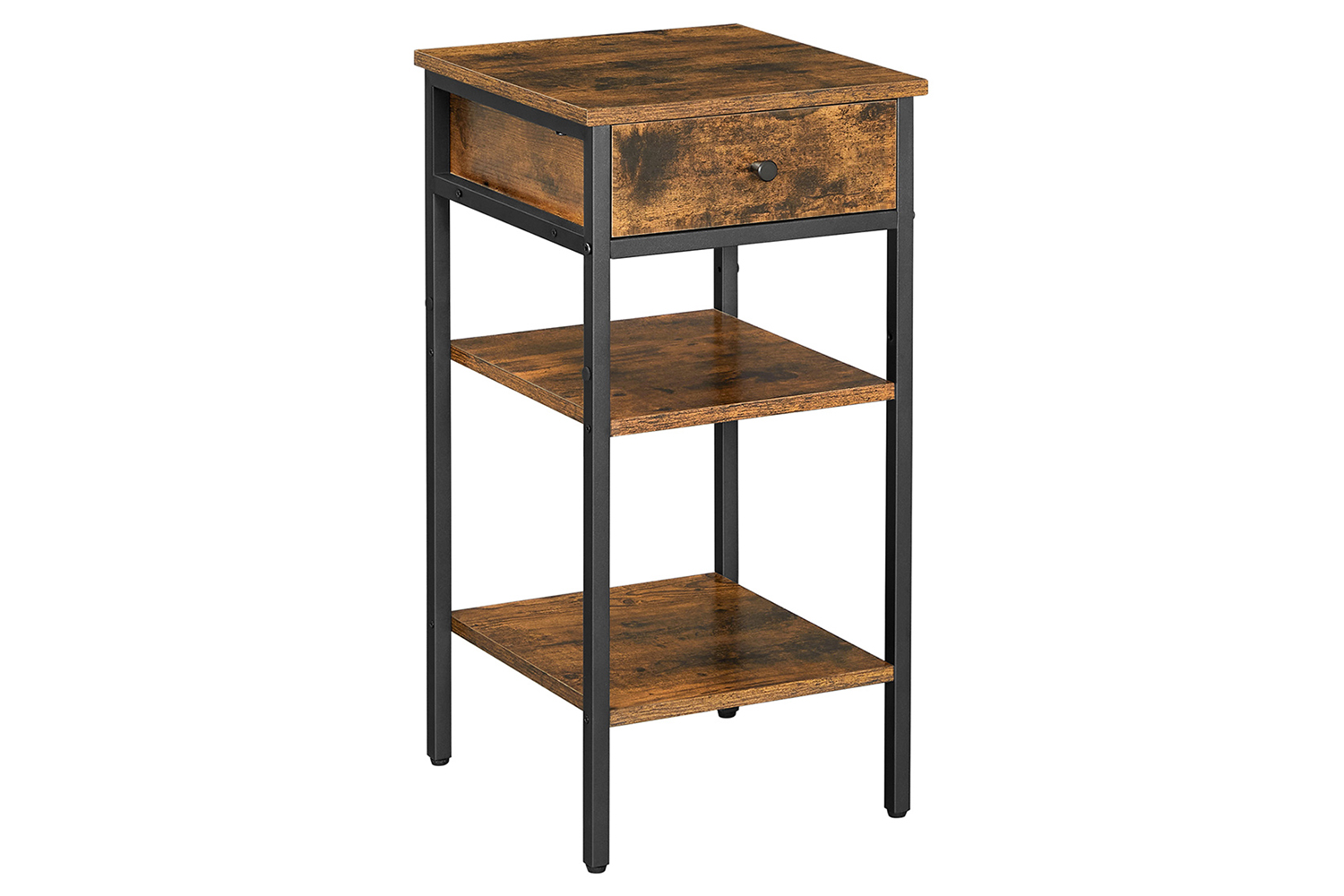 Vasagle Beside Table with Drawer and 2 Storage Shelves | Rustic Brown/Black