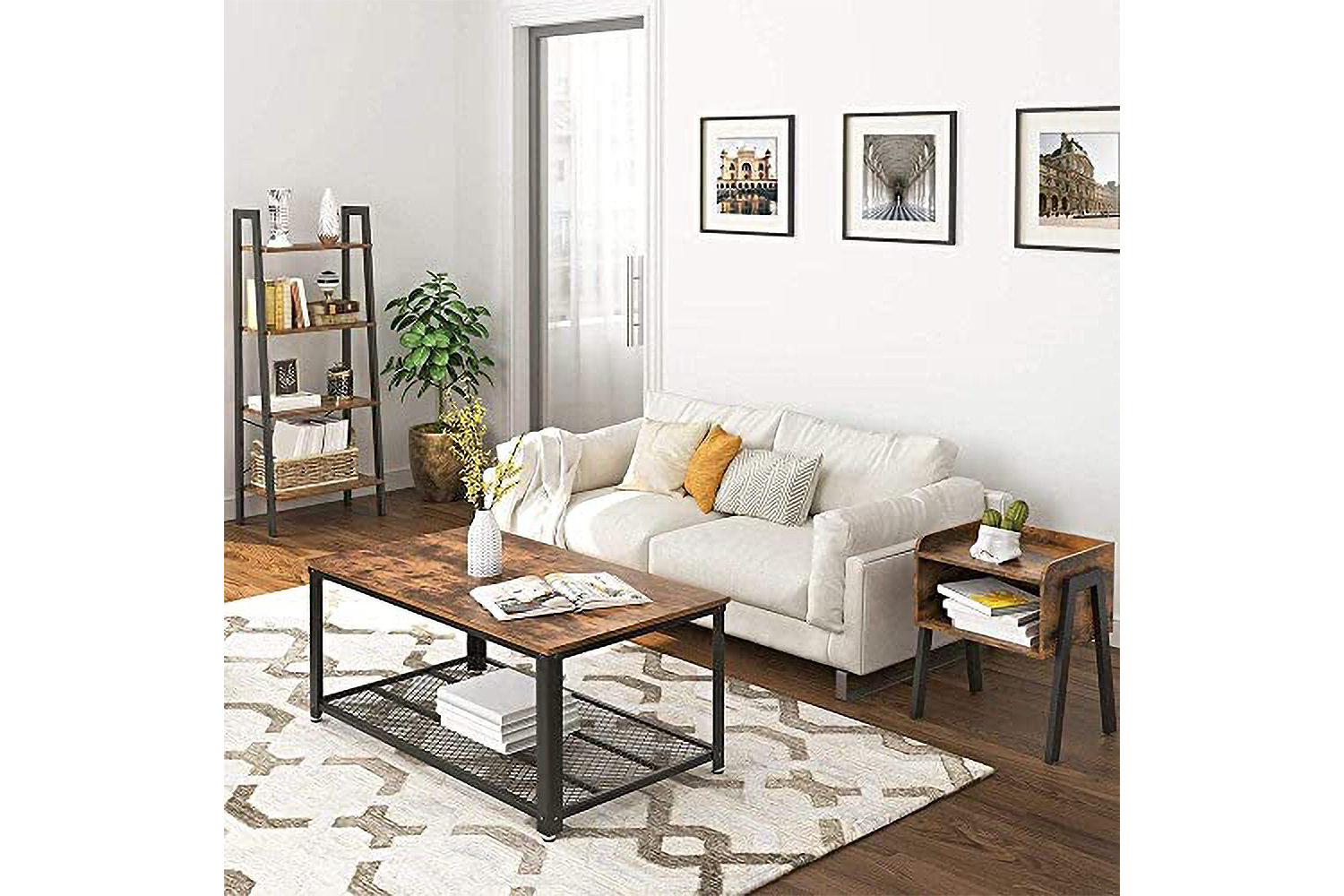 Vasagle End Side Coffee Table with Open Front Storage Compartment | Vintage Brown/Black