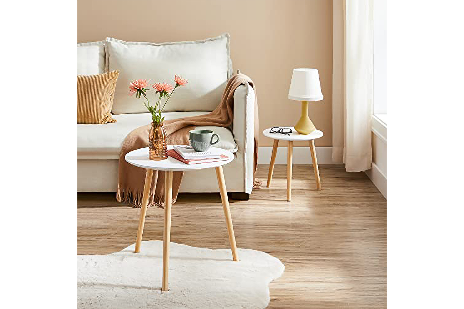 Vasagle Nesting Round Side Table | Set of 2 | White/Natural