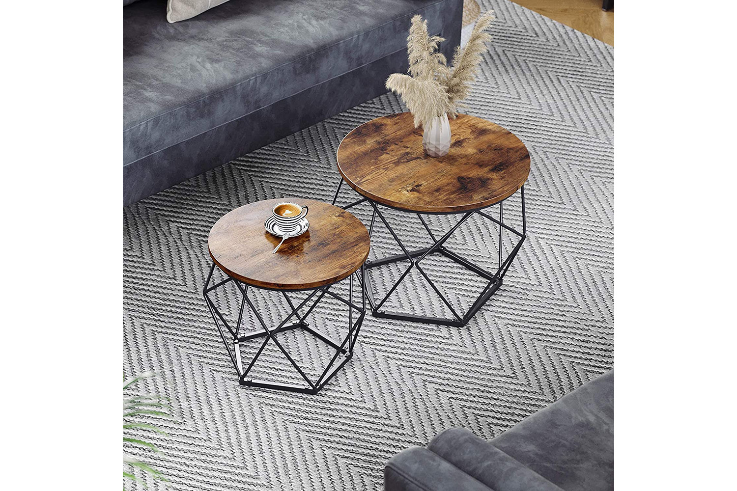 Vasagle Side Table | Set of 2 | Rustic Brown/Black