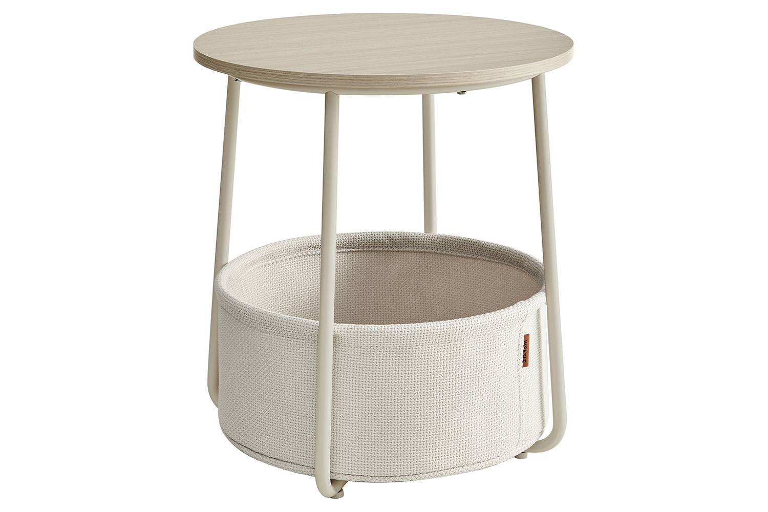 Vasagle Round End Table with Fabric Basket | Cream White