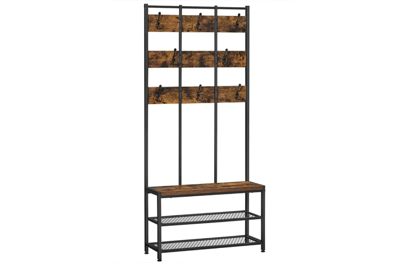 Vasagle FreeStanding Coat Rack with 8 Dual Hooks | Rustic Brown/Black