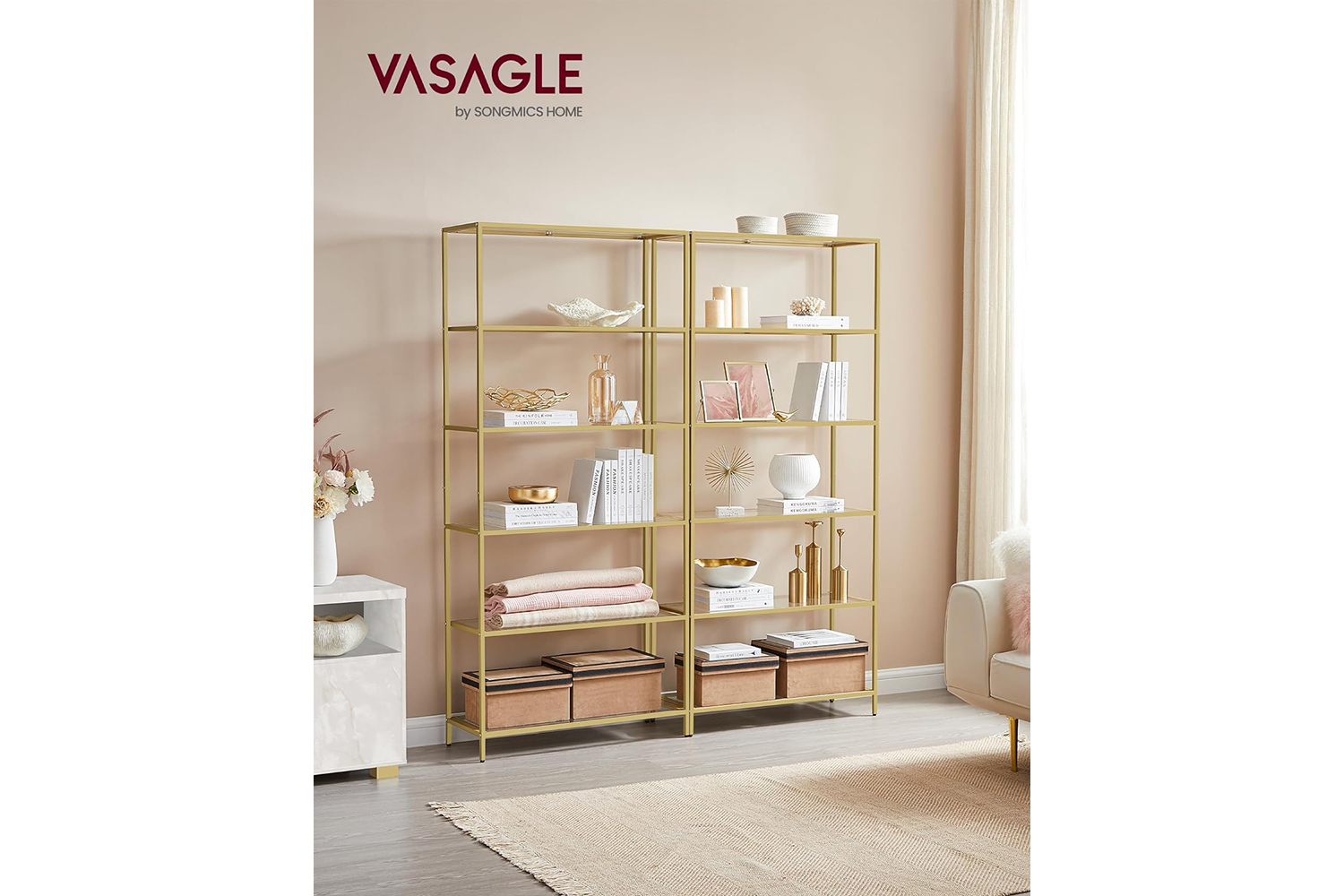 Vasagle Glass Shelf | 6 Shelves | Metallic Gold