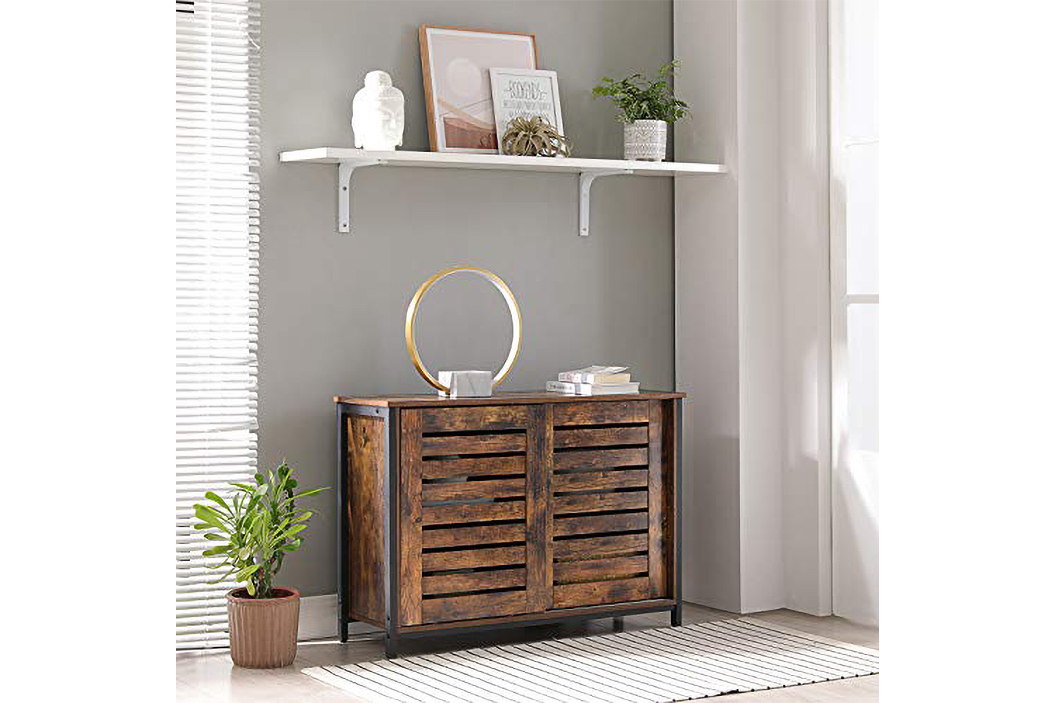 Vasagle Sideboard with Sliding Doors | Vintage Brown/Black