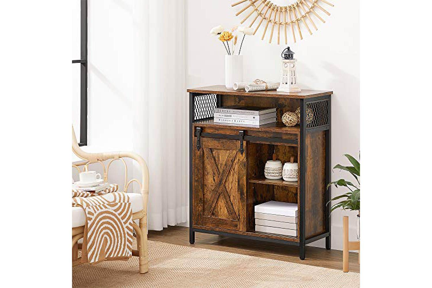 Vasagle Storage Cabinet with Adjustable Shelf | Rustic Brown/Black