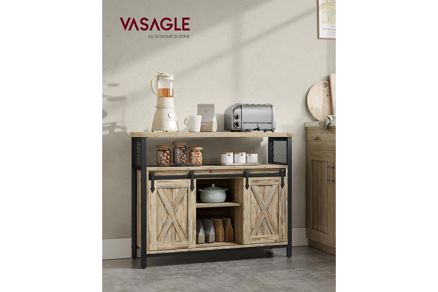 Vasagle Sideboard with 2 Sliding Barn Doors | Turquoise Brown/Ink Black