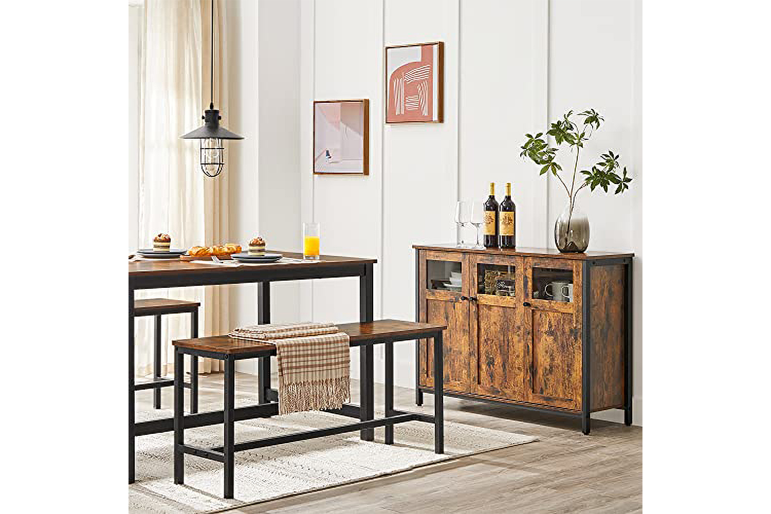 Vasagle Sideboard with Glass Doors | Vintage Brown & Black