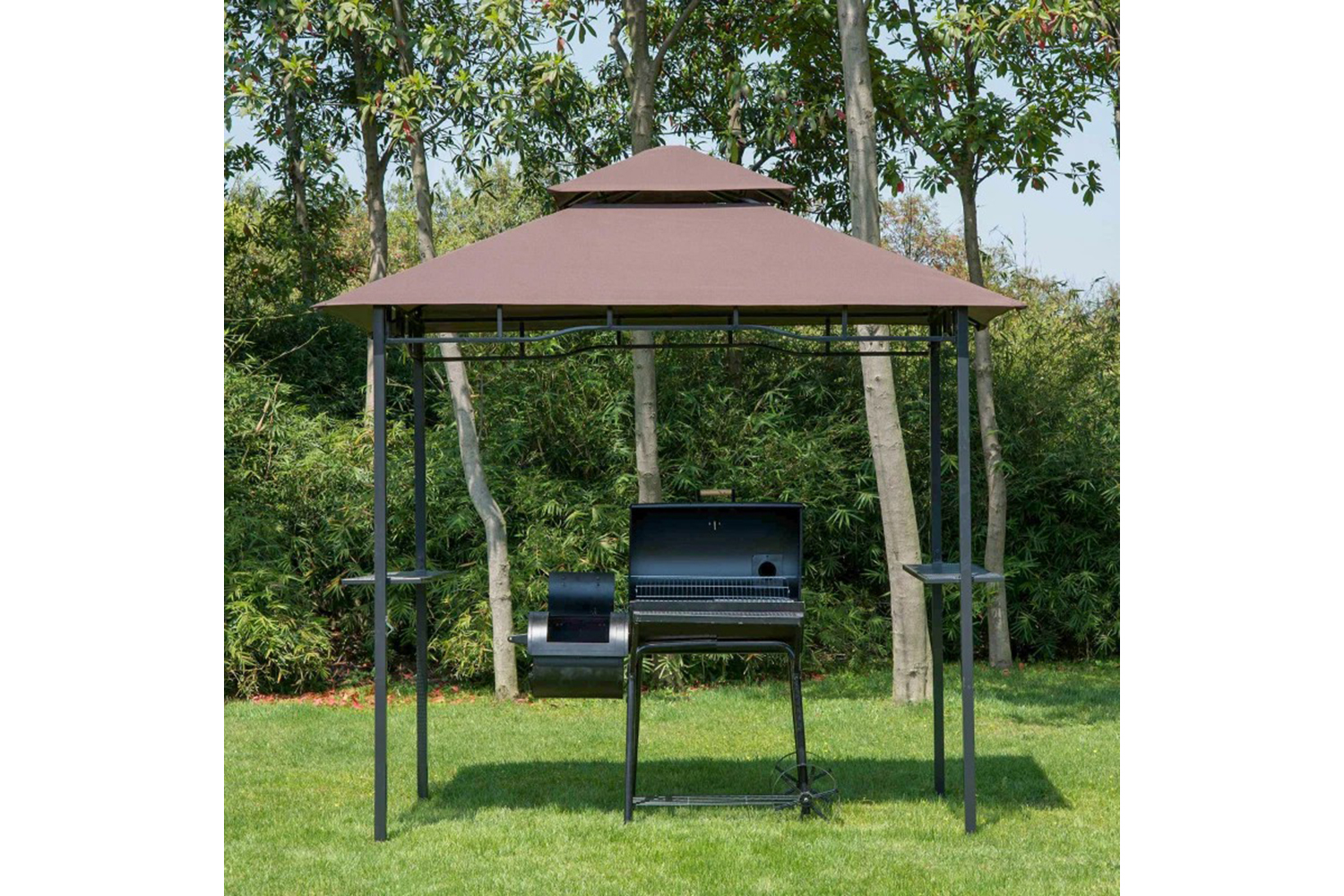 Outsunny Double Tier BBQ Gazebo | 8ft | Coffee