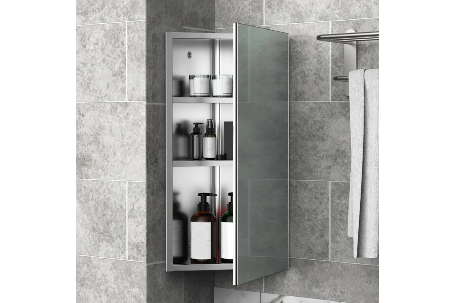 Homcom Stainless Steel Single Door Corner Bathroom Mirror Cabinet