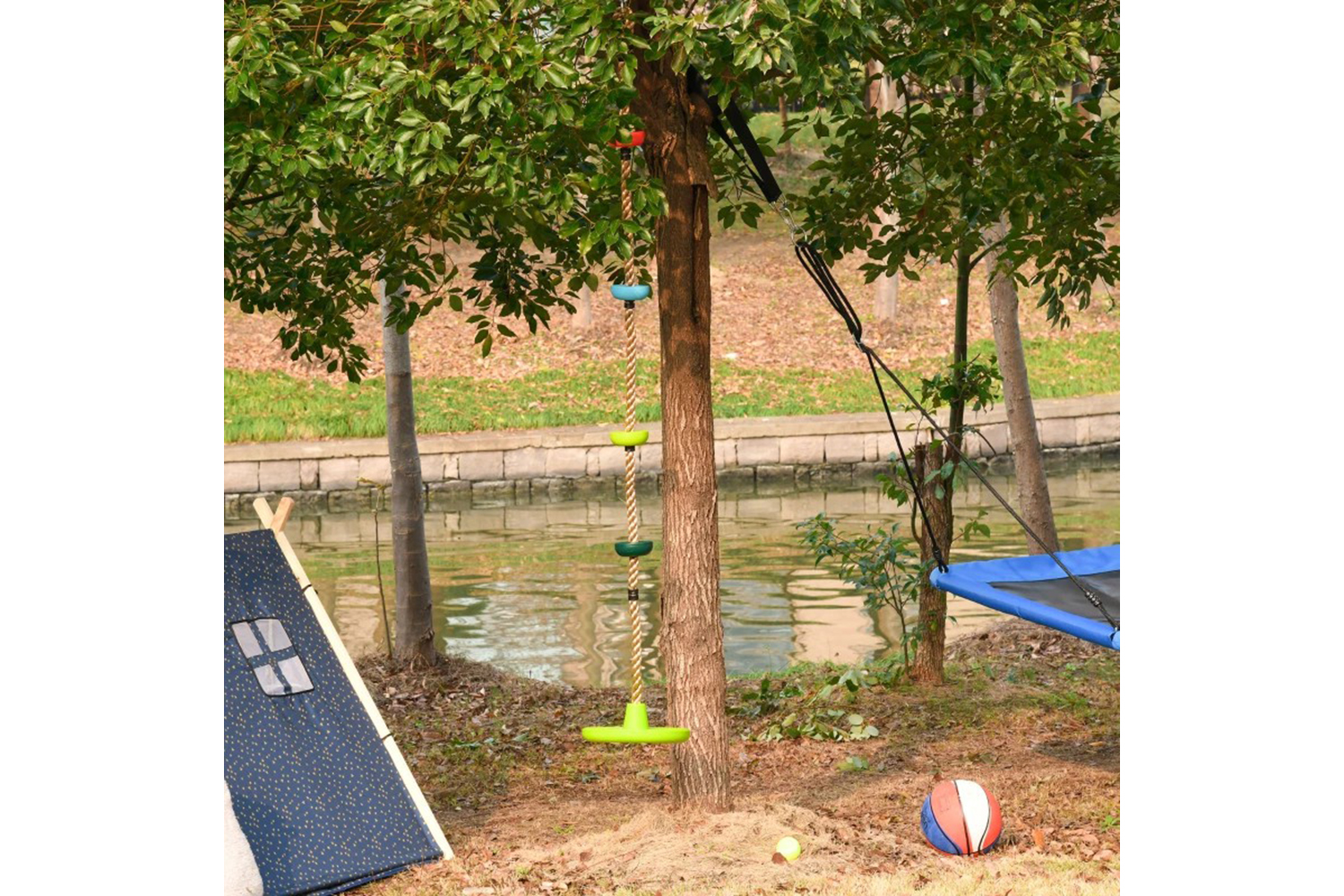 Homcom Kid Climbing Rope Disc Swings Seat Set with Platforms Outdoor Toys | Multicolour