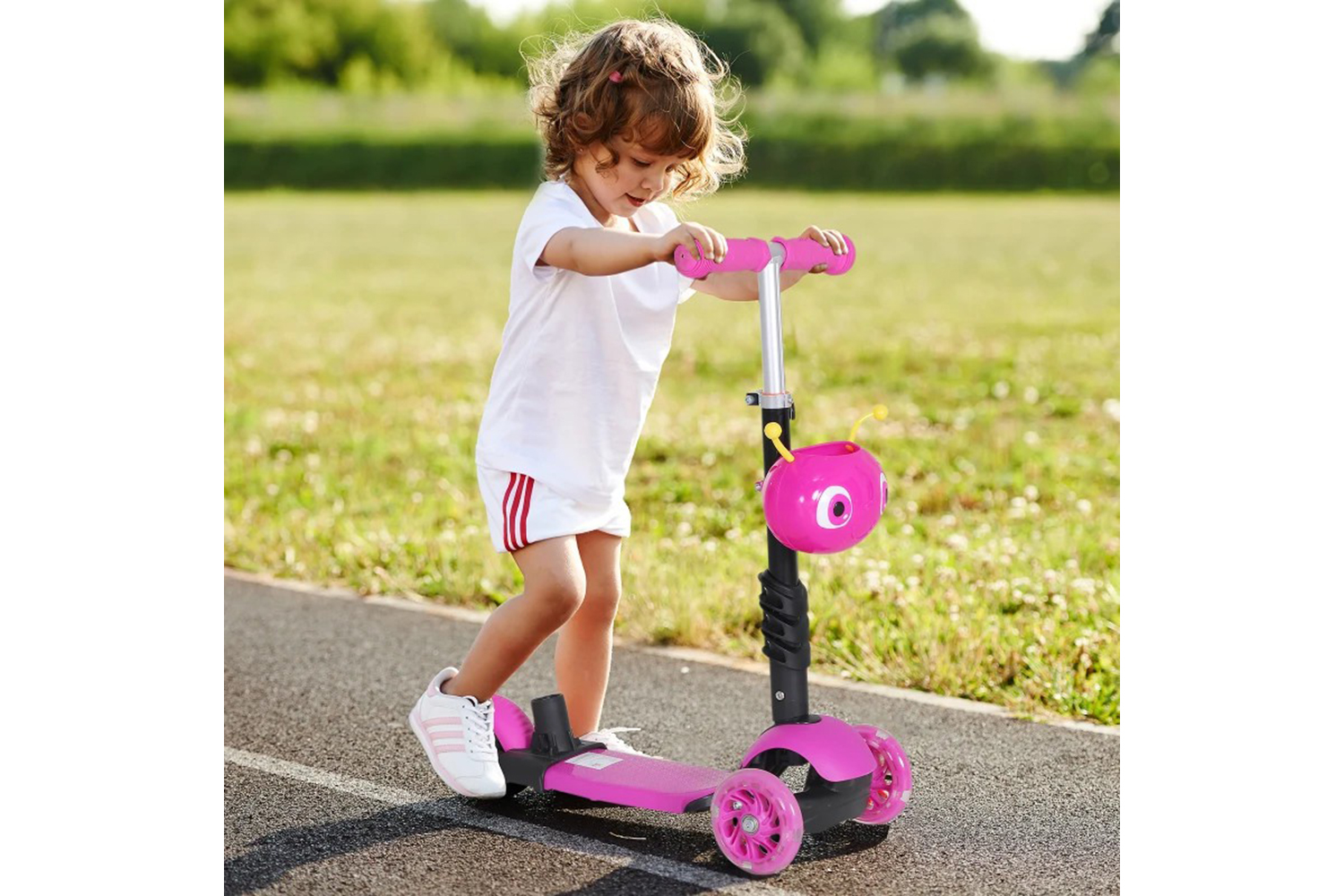 Homcom 3 in 1 Kids Kick Scooter with Removable Seat | Pink