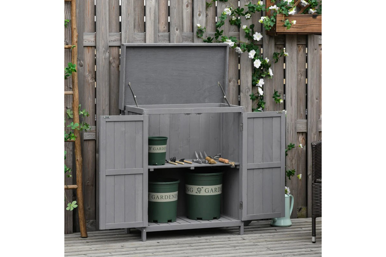 Outsunny Outdoor Garden Storage Shed with Shelf Hinged Roof | Grey