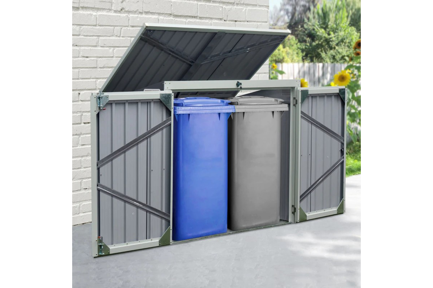 Outsunny Lift-Top Bin Shed with Lockable Double Door | Black