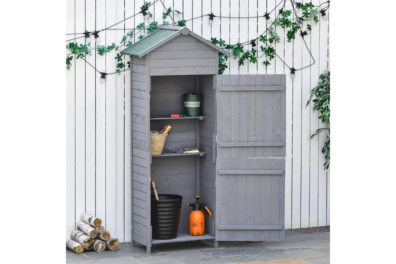 Outsunny Garden Storage Roof Tool Cabinet with Lockable Door | Grey