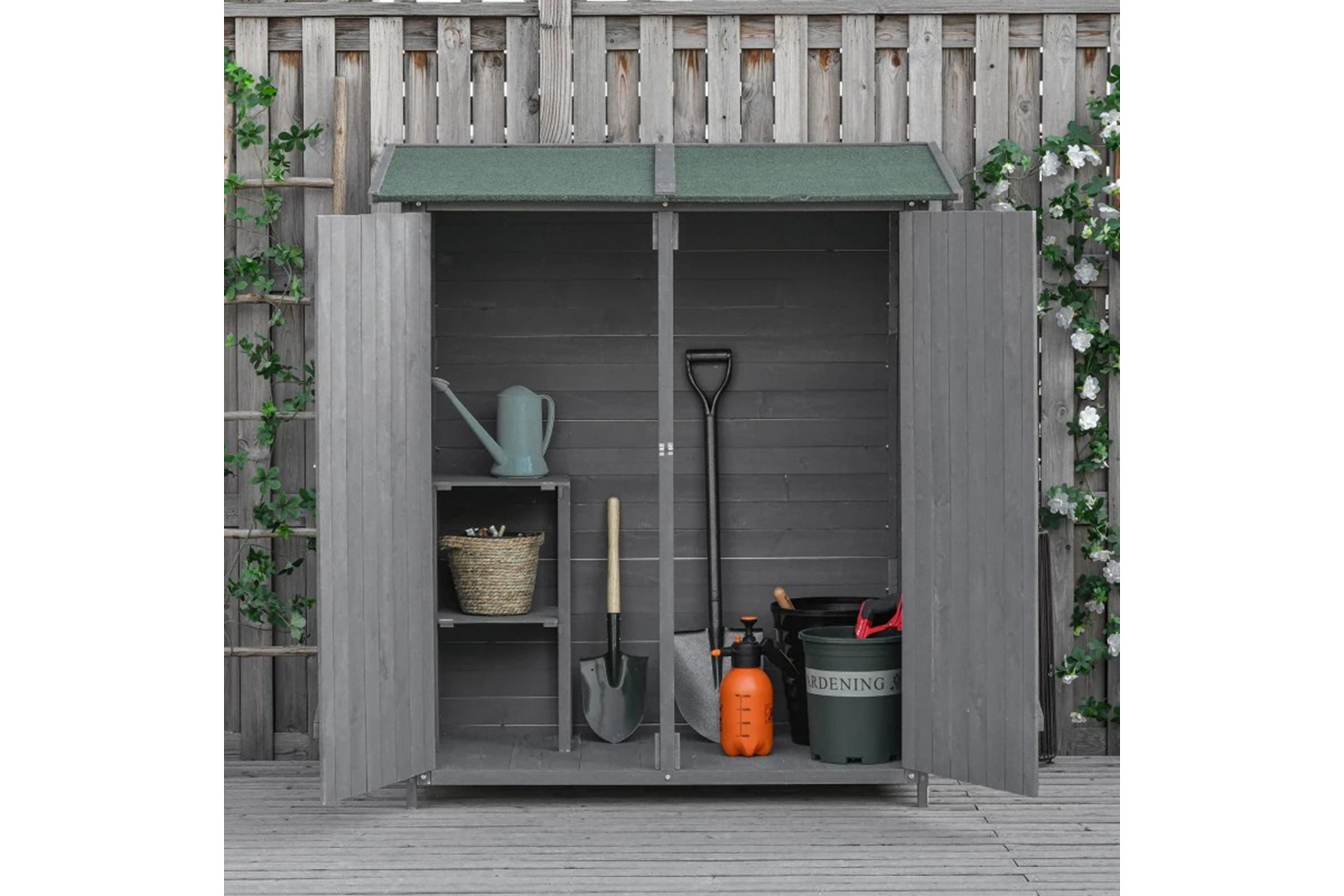 Outsunny Garden Wood Storage Shed with Storage Table | Grey