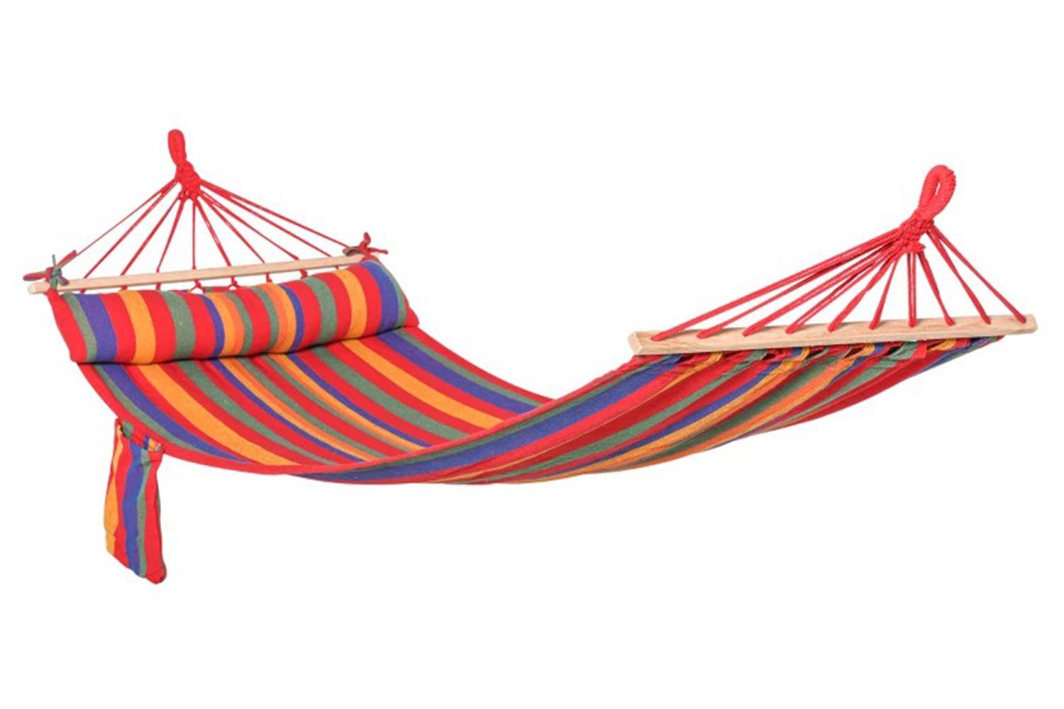 Outsunny Soft Cotton Portable Swing Hammock Chair with Headrest & Side Pocket | Rainbow