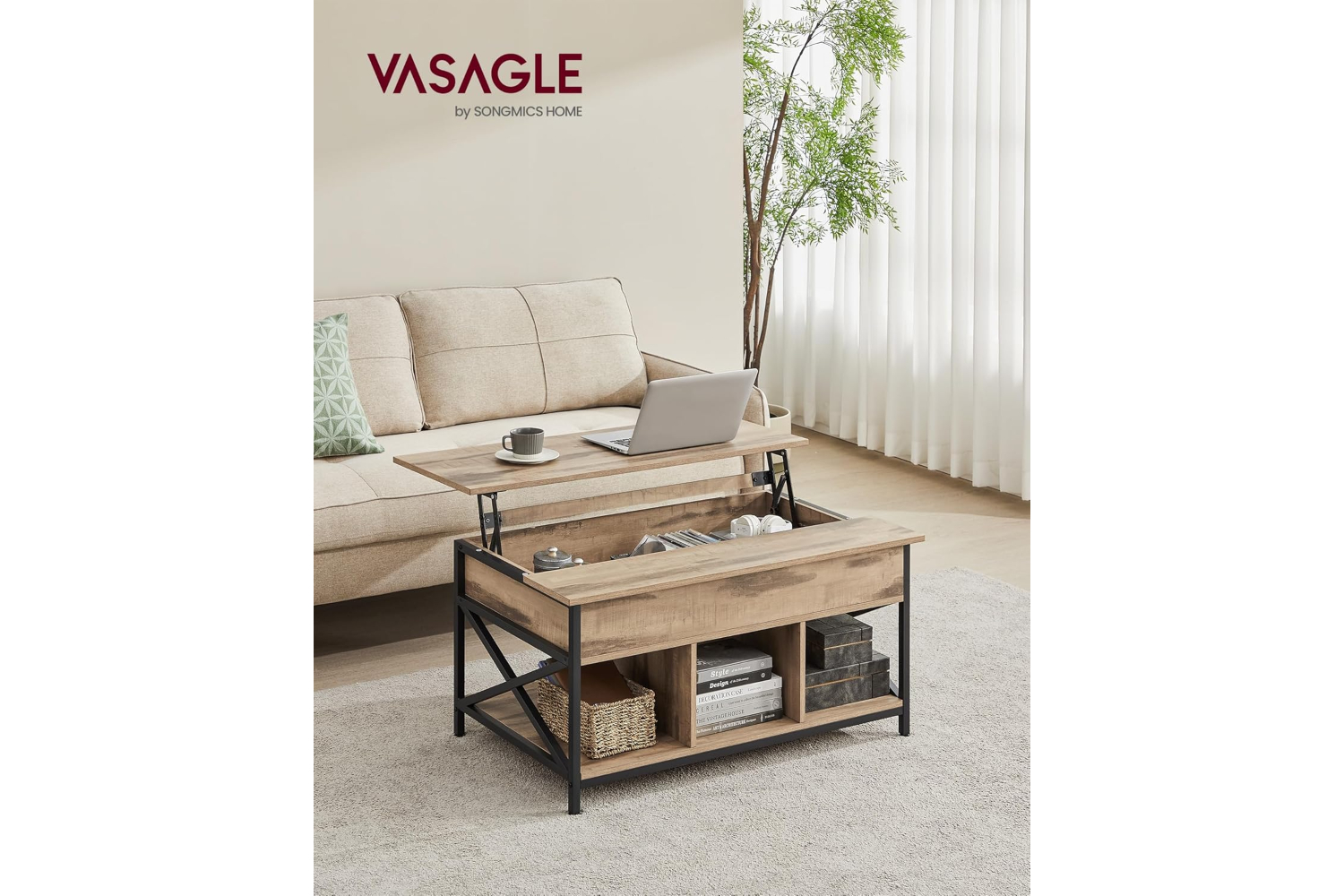 Vasagle Coffee Table | Camel Brown/Black