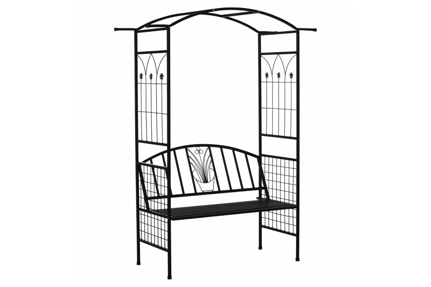 Outsunny Steel Frame Outdoor Garden Arch with 2 Seater Bench | Matte Black