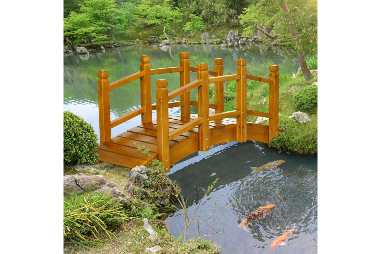 Outsunny Wooden Garden Bridge with Safety Railings | Brown
