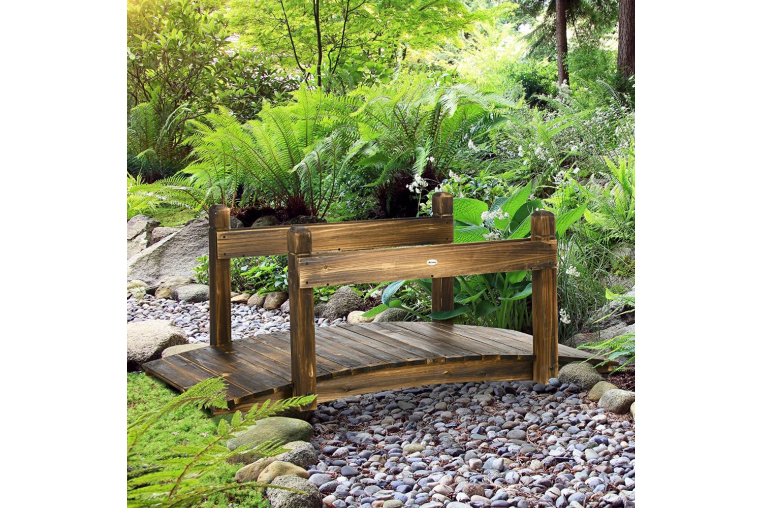 Outsunny Wooden Garden Bridge with Safety Railings | Carbonized