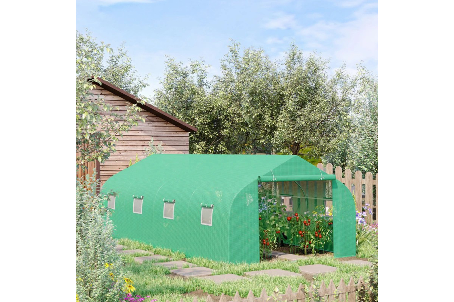 Outsunny Walk in Polytunnel Greenhouse | Green