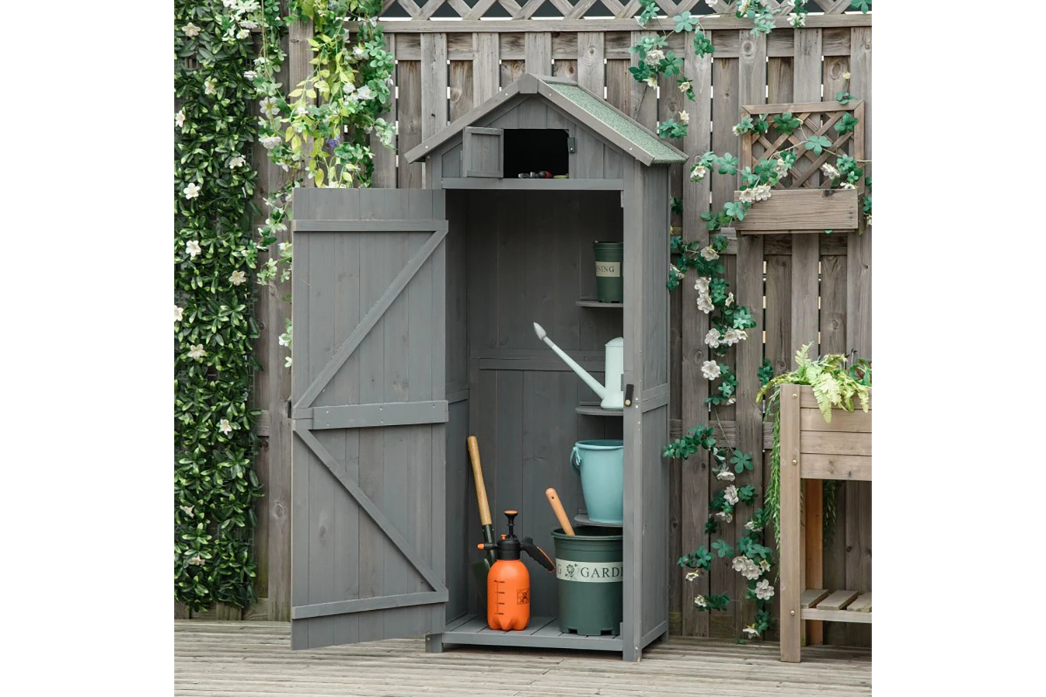 Outsunny Outdoor Garden Storage Shed with 3 Shelves | Grey