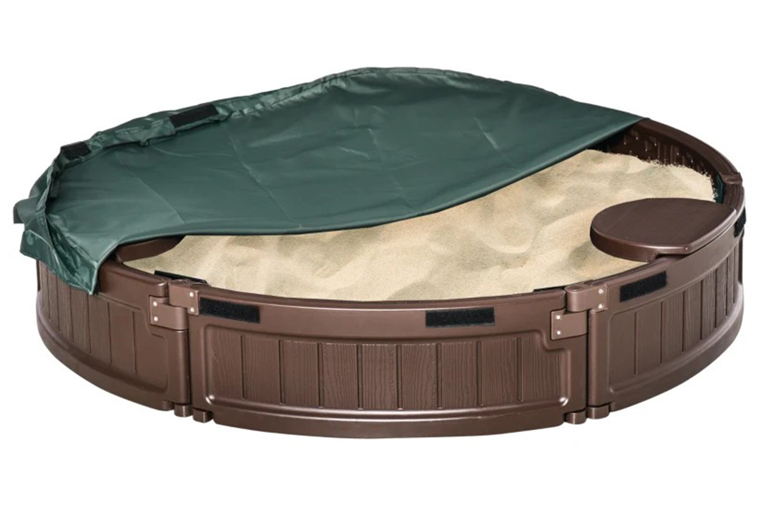 Outsunny Kids Outdoor Round Sandbox with Canopy | Brown