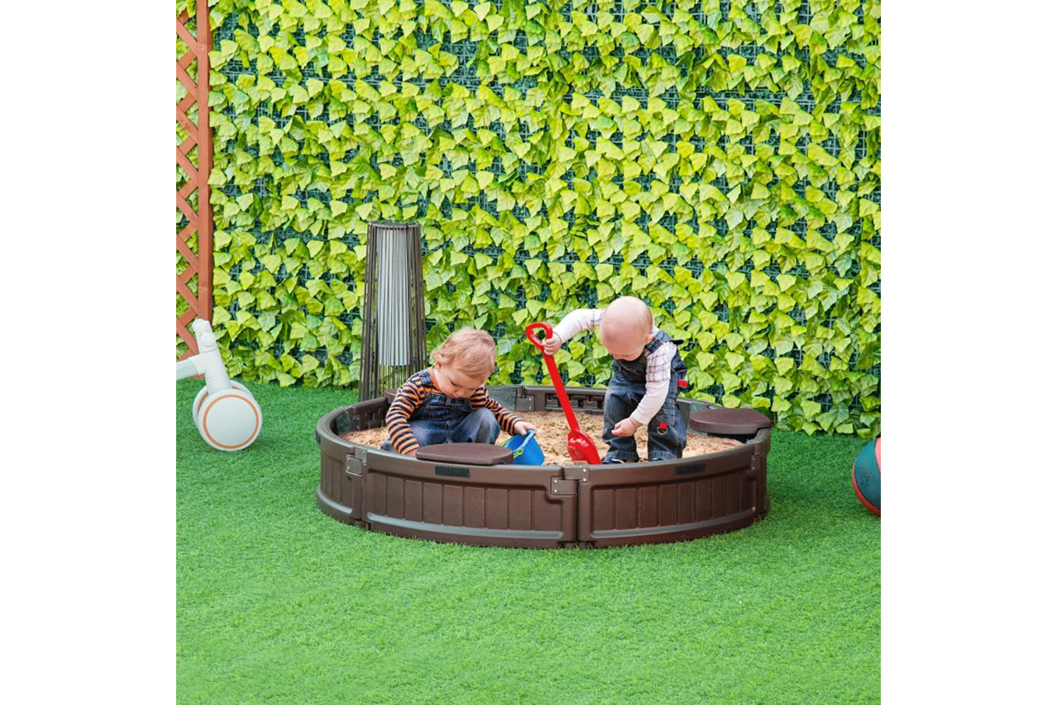 Outsunny Kids Outdoor Round Sandbox with Canopy | Brown