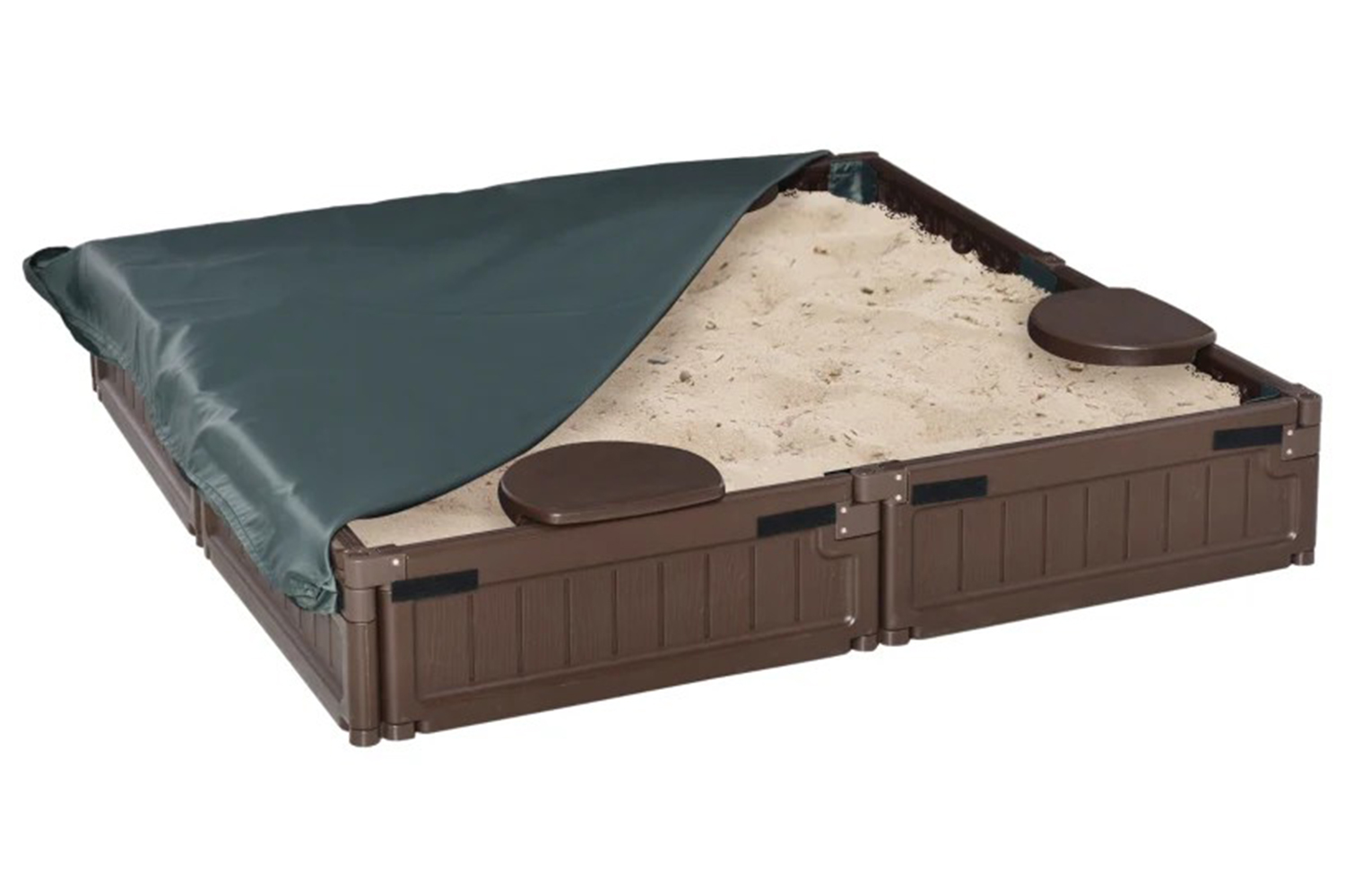Outsunny Kids Outdoor Sandbox with Canopy Bottom Fabric Liner | Brown