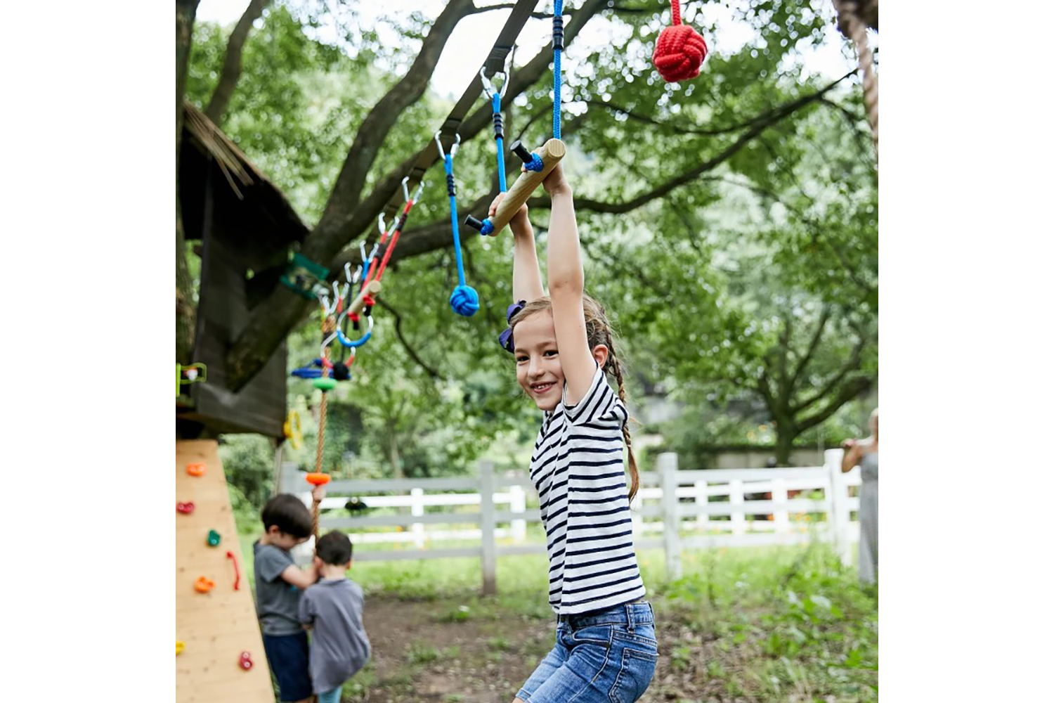 Outsunny Ninja Warrior Obstacle Course for Kids Slackline Kit with Training Equipment | 46ft | Multicolour