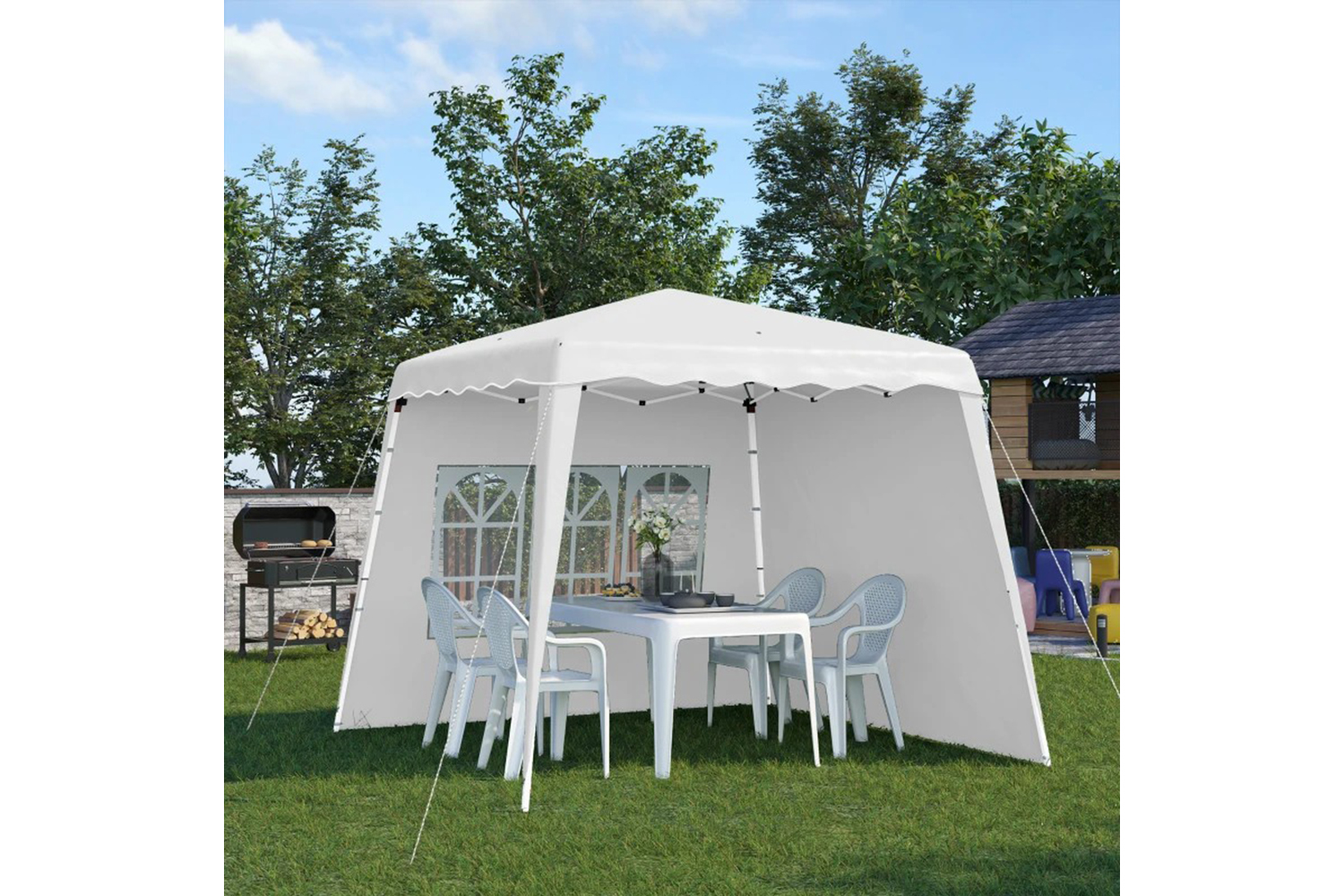 Outsunny 84c-411v00wt - Pop Up Canopy With Inclined Legs