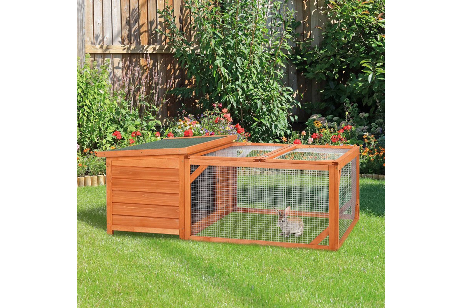 PawHut Rabbit Hutch Small Animal Guinea Pig House | Orange/Green