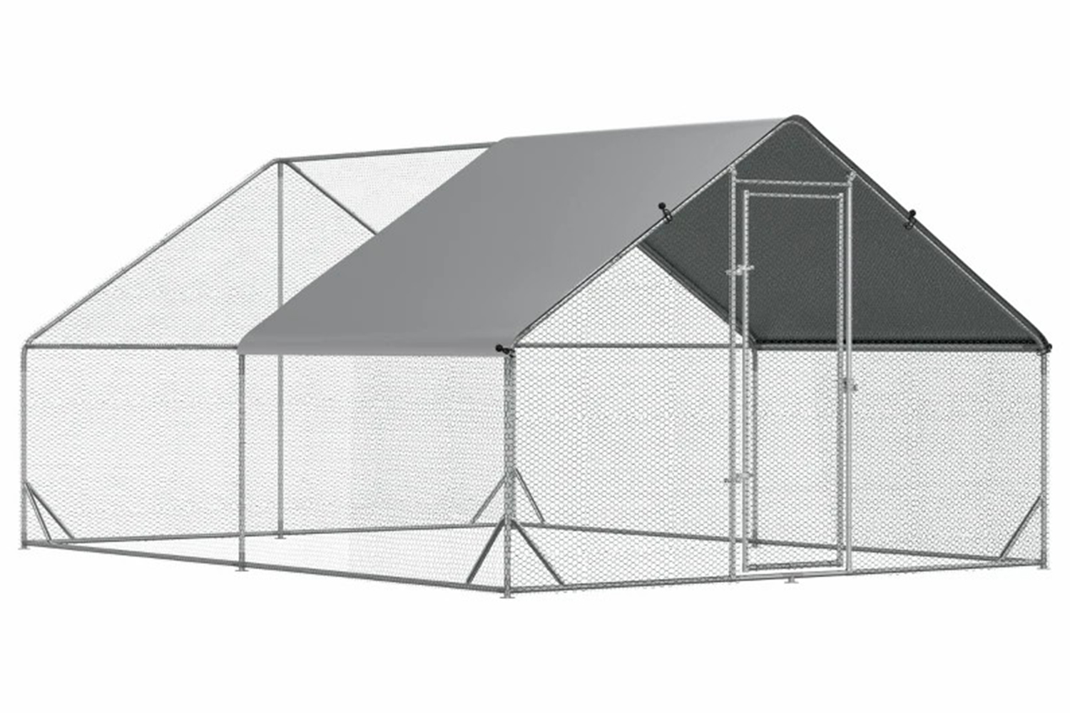PawHut Walk In Chicken Coop with Run Hen House | Silver/White