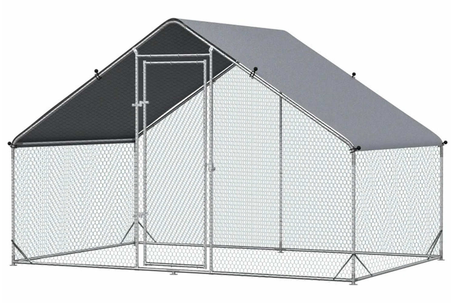 PawHut Walk In Chicken Coop with Run Hen House | Silver