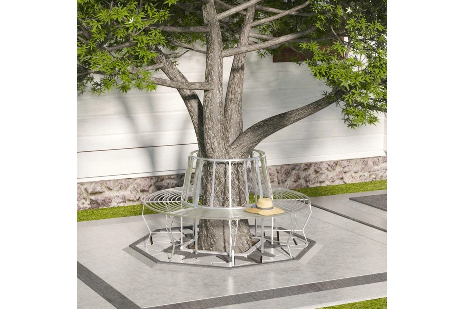 Outsunny Round Tree Seat Bench | Metallic Grey