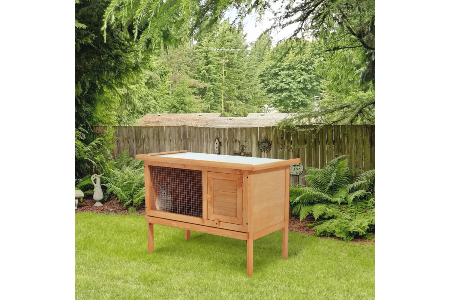PawHut Rabbit Hutch | Natural Wood
